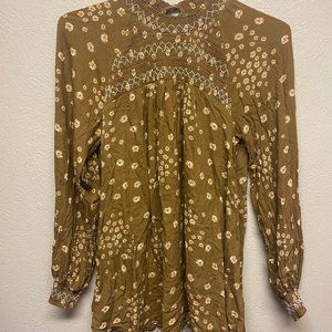 Burnt Brown with Flowers long sleeve Blouse